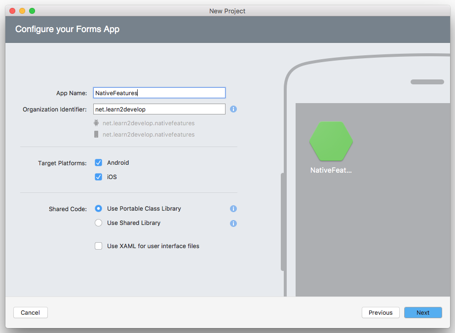 Figure 1: Creating the Xamarin.Forms project