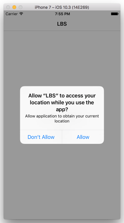 Figure 11: The iOS application asking for permission to obtain user location