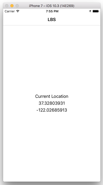 Figure 12: The iOS application displaying the user's location