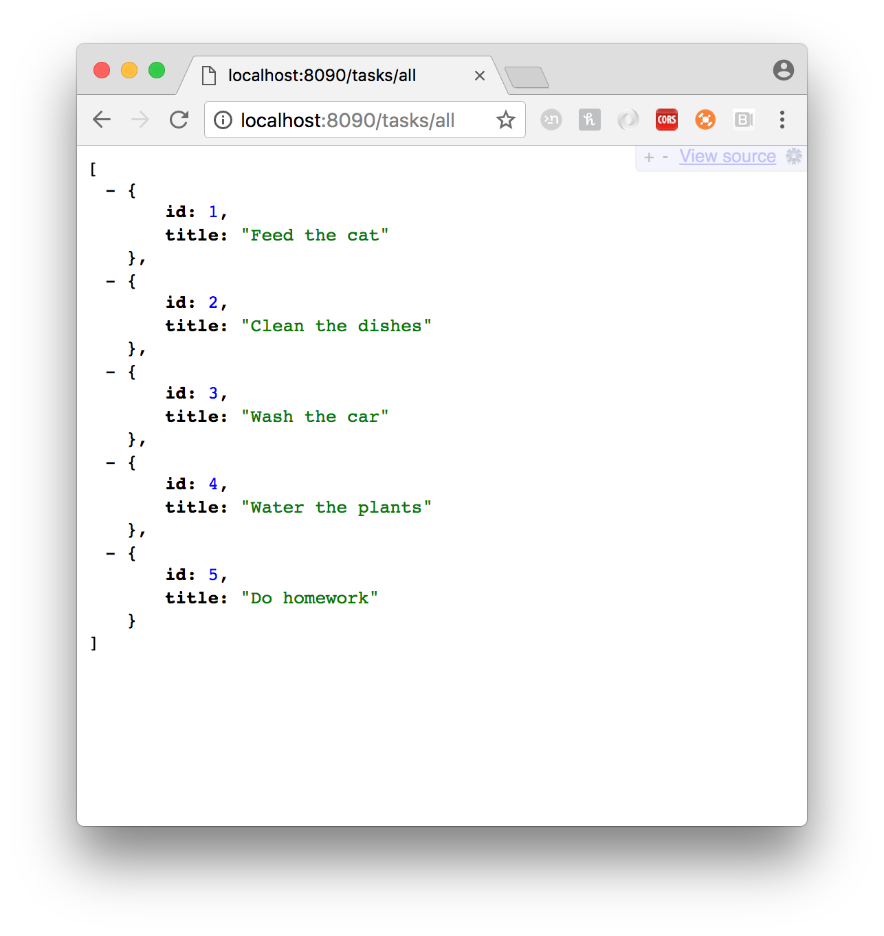Figure 8: Displaying JSON Response in the Browser 
