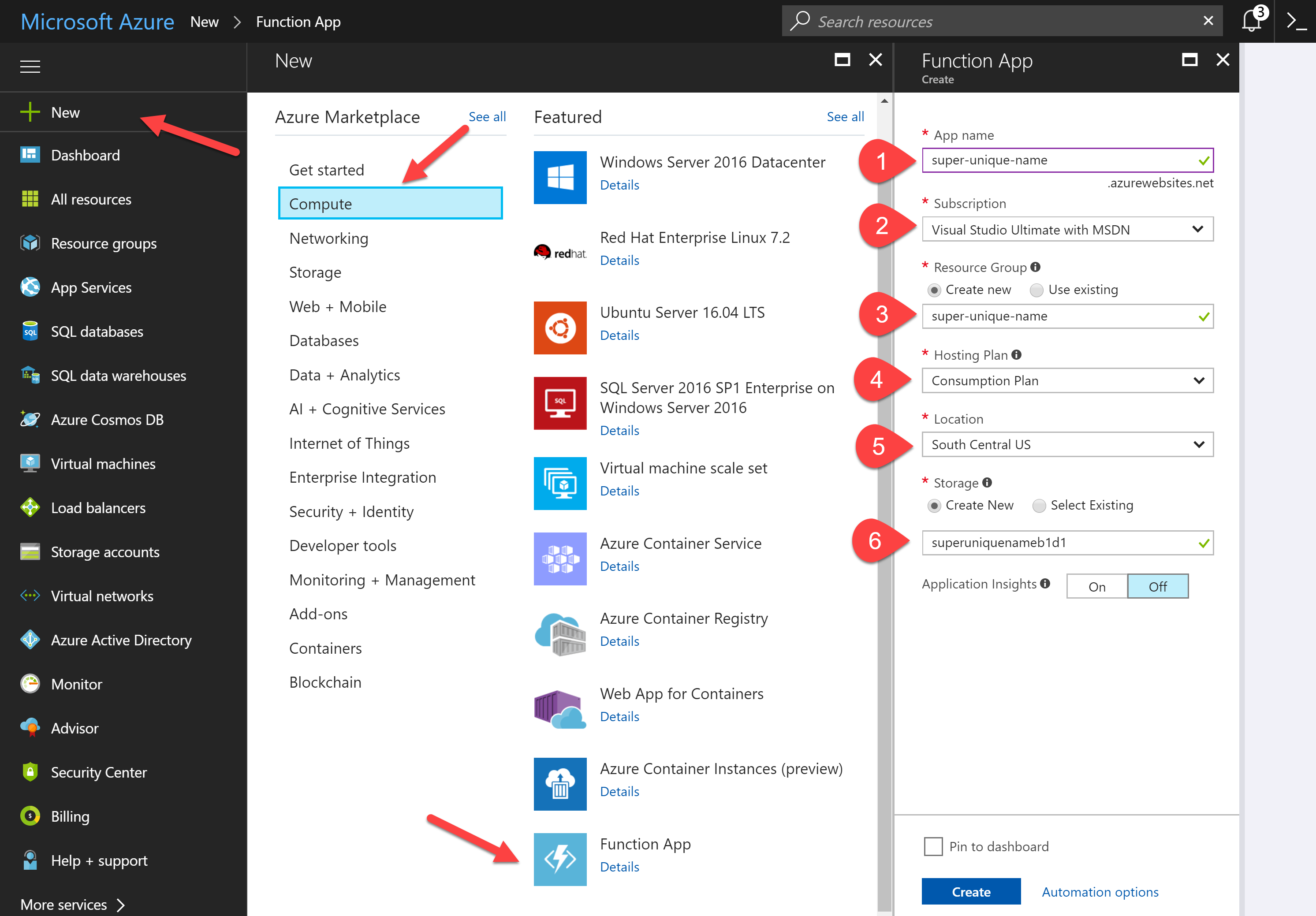 Figure 1: Creating a new Function App in the Azure Portal