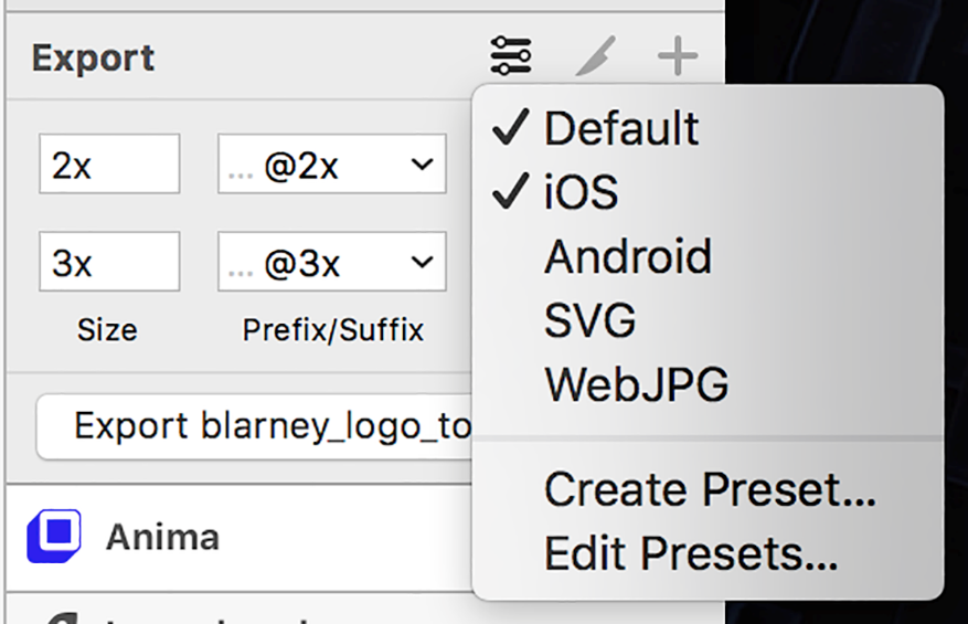 Figure 15: Sketch file exporting options