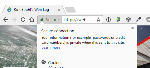 Figure 2: Sites with an HTTPS Certificate and secure content show a reassuring secure icon and message.