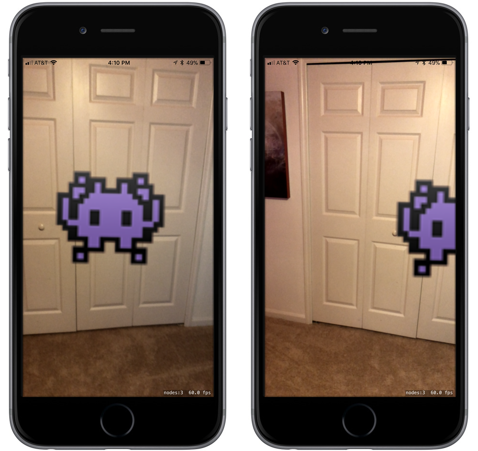 Figure 2: Sample ARKit application demonstrating how to anchor 2D sprites in a physical space