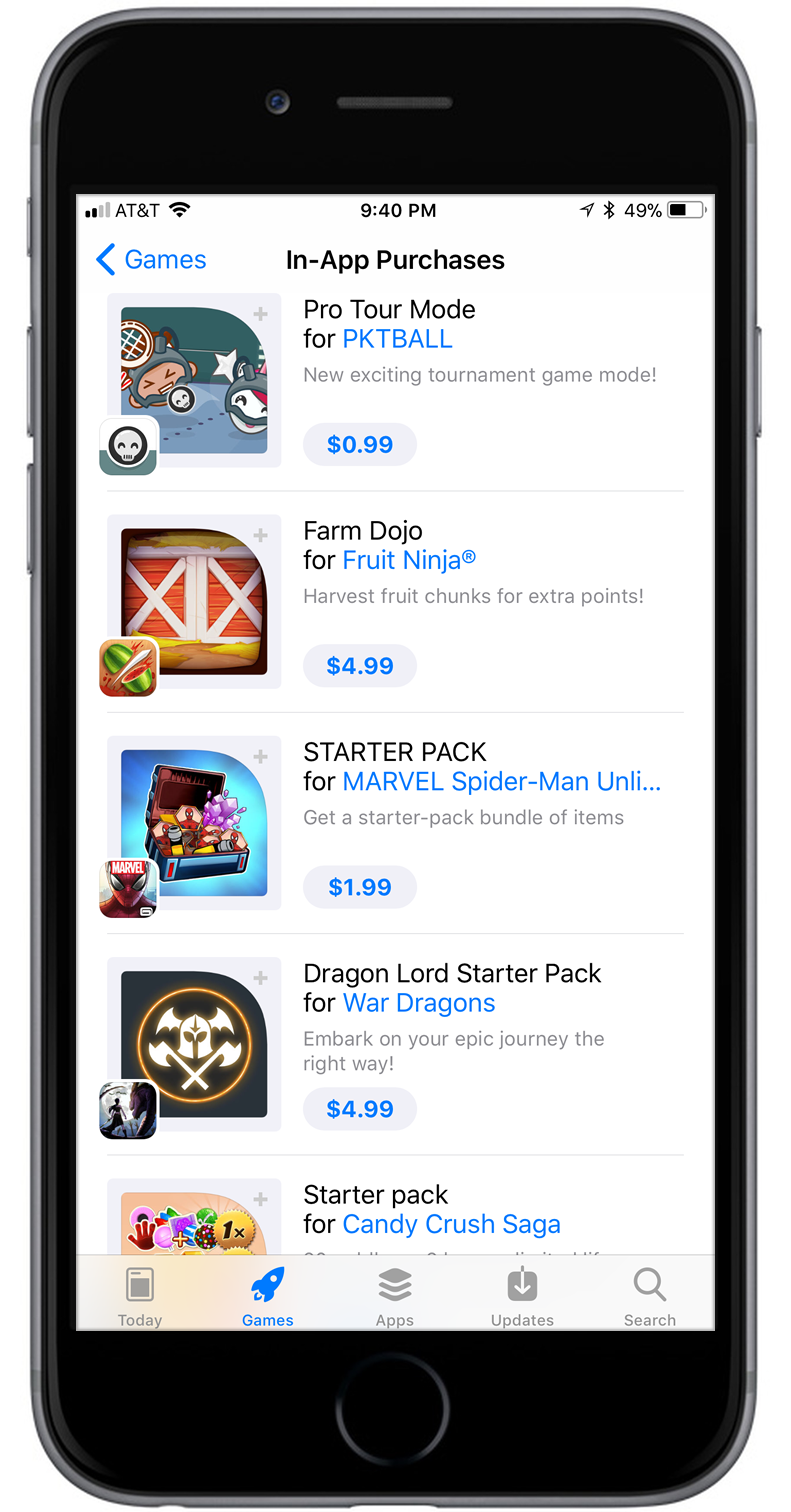 Figure 6: Example of how in-app purchases can exist as stand-alone items in the iOS 11 AppStore 