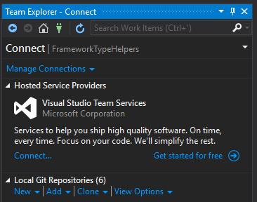 Figure 1: The Team Explorer in Visual Studio