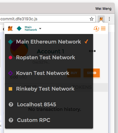 Figure 22: MetaMask can connect to the different Ethereum networks.