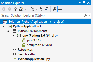 Figure 8: You created a virtual environment for the project. It uses the global interpreter (Python 3.6 64-bit) and comes with two pre-installed packages.
