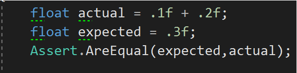 Figure 6: In C#, if values are explicitly defined as floats, the comparison result will be true.    