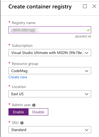 Figure 1: Provision an Azure Container Registry    