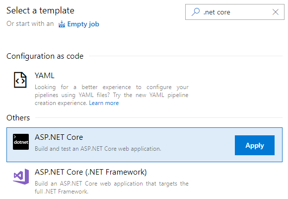 Figure 2      : The ASP.NET Core build template is easy to find.    