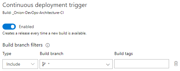 Figure 27      : Configure the trigger in release artifacts to include builds from every branch.    