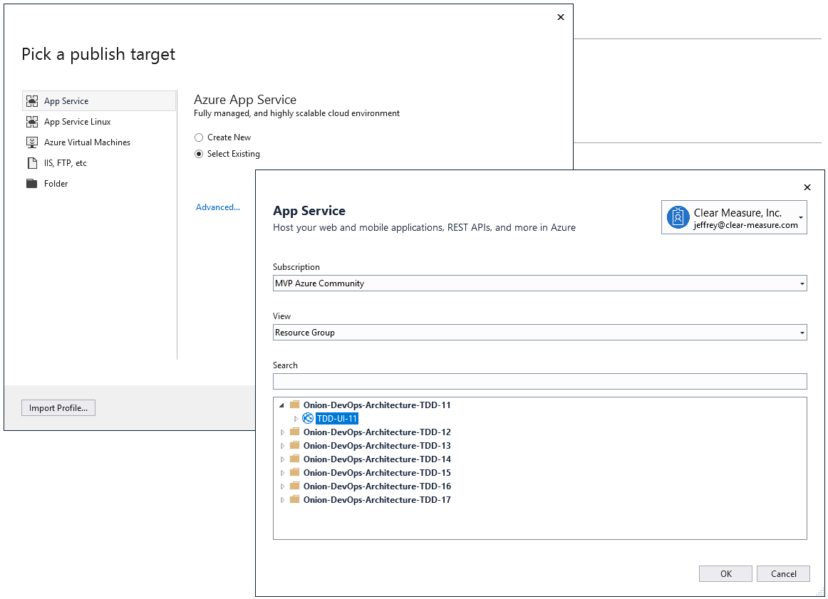 Figure 5      : Visual Studio integrates directly with Azure in order to help initial deployments of applications.    