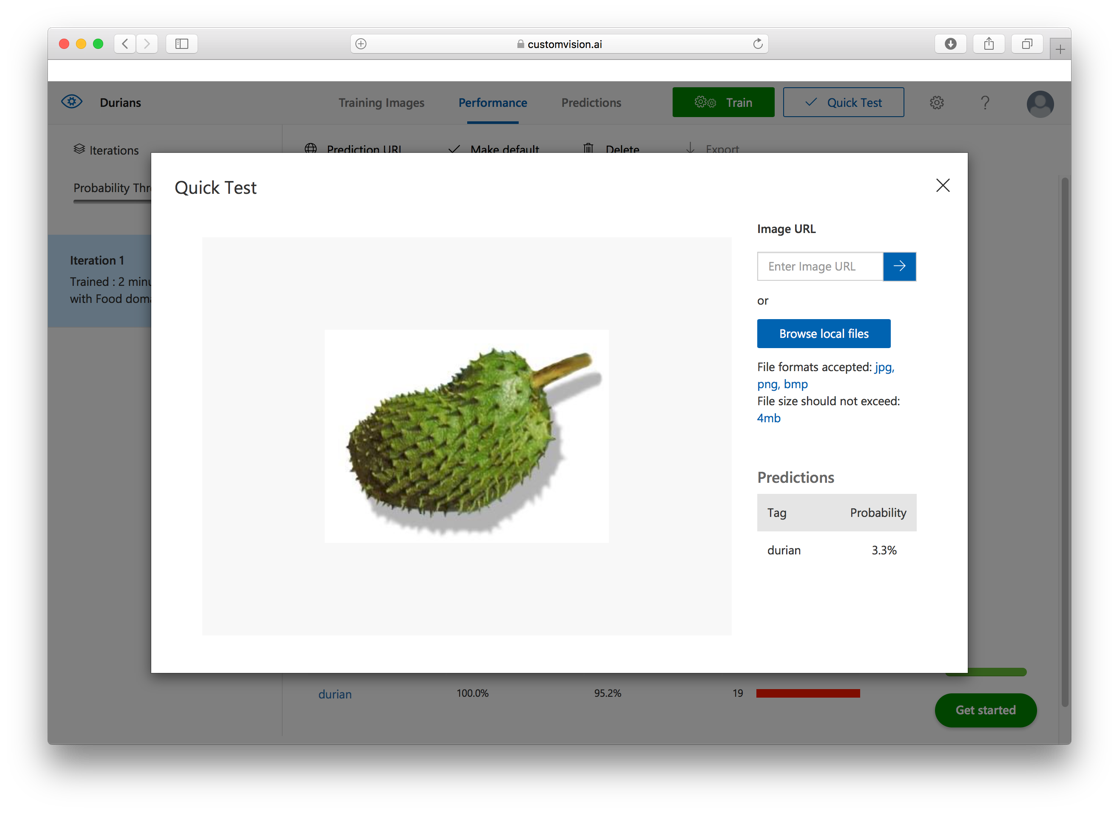 Figure 27      : The mode is only 3.3% confident that the image is a durian.    