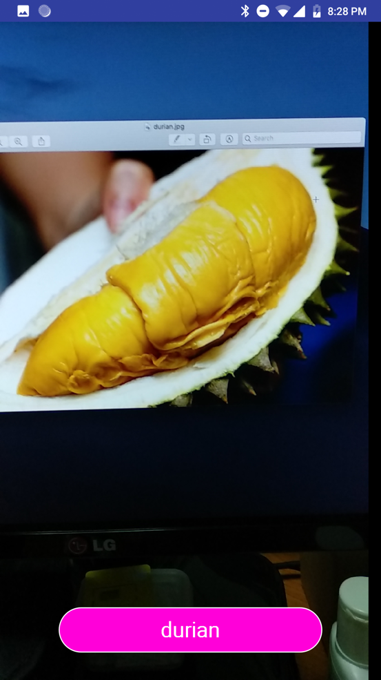 Figure 41      : The Android app displays the caption “durian” when you point the camera at images of durians.    