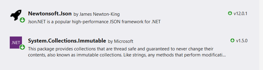 Figure 1: The two Nuget Packages required for immutability. 