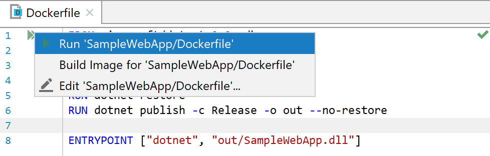 Figure       3      : Run the container from Dockerfile using JetBrains Rider