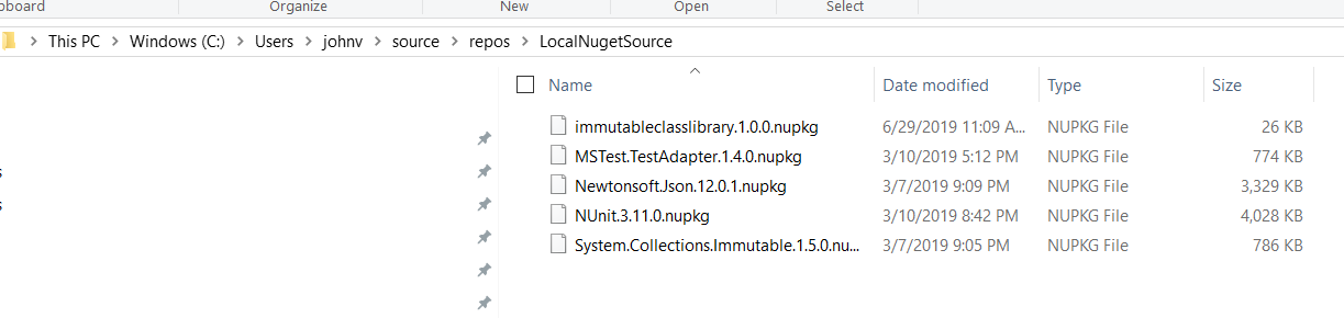 Figure 3: A NuGet Source can be as simple as a file directory.