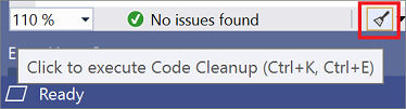 Figure 15: Code cleanup icon at bottom of editor