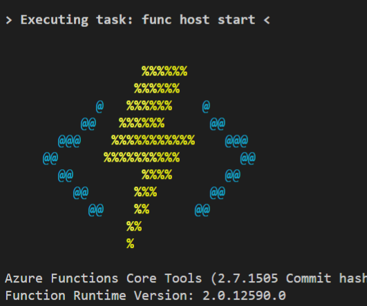Figure 4: The Azure Functions logo displayed in the terminal when the SDK is running properly