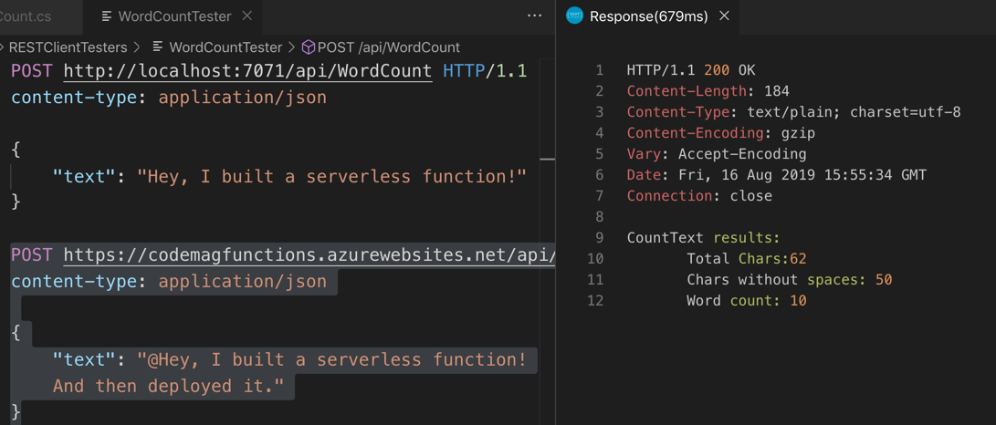 Figure 7: Response from running the second POST request with the REST Client extension