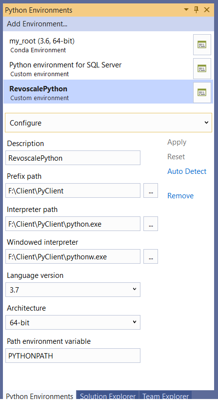 Figure 7: Configuring a custom Python environment