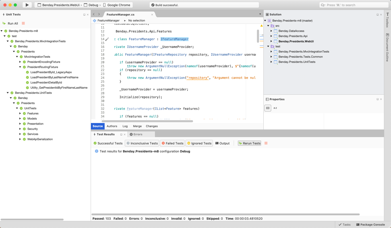 Figure 1: An existing Solution (*.sln) in Visual Studio for Mac 