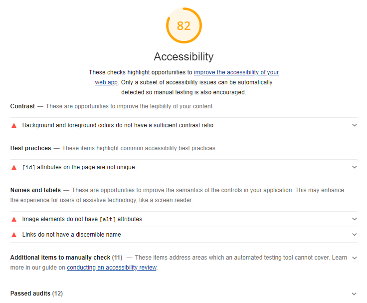 Figure 10: Chrome Accessibility Audit results  