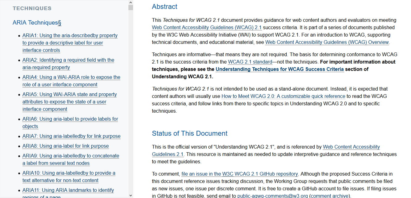 Figure 3: The Techniques for WCAG document 