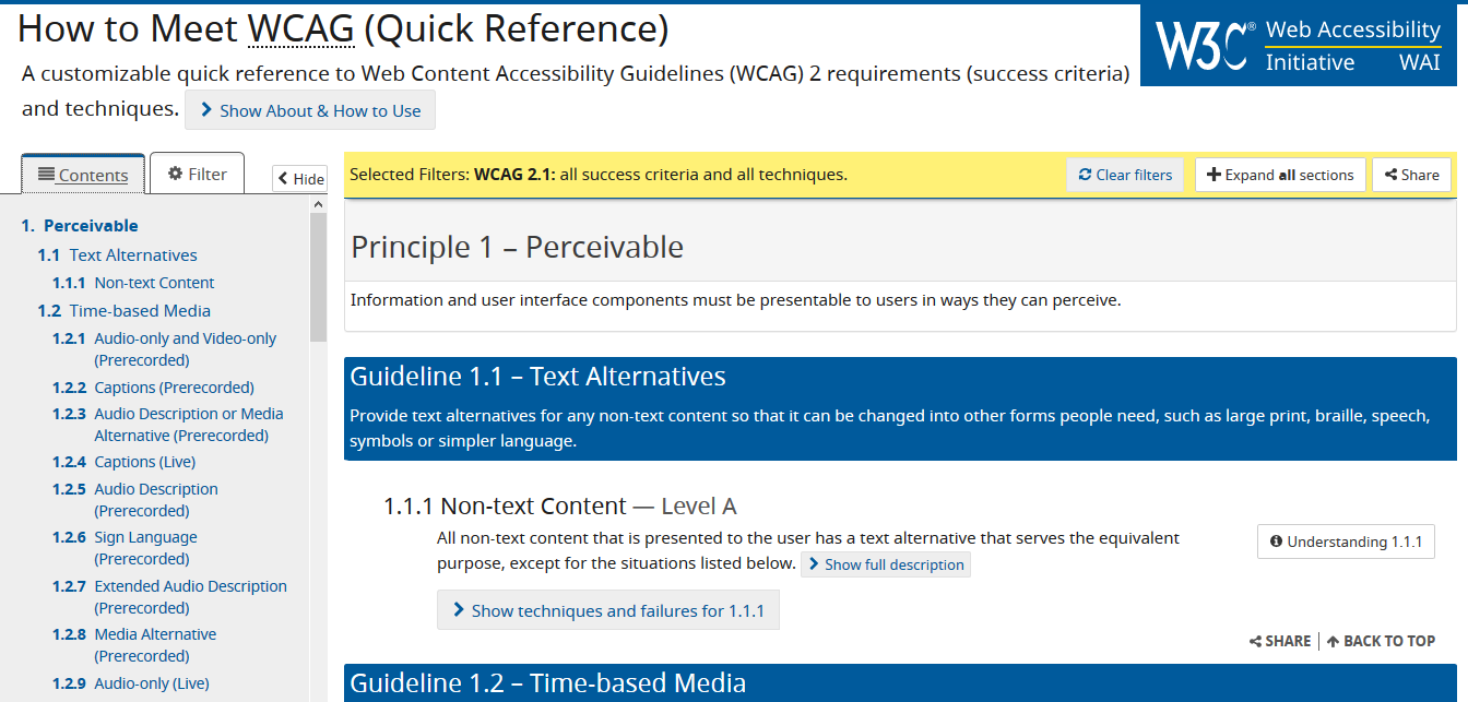 Figure 5: The How to Meet WCAG Quick Reference guide 