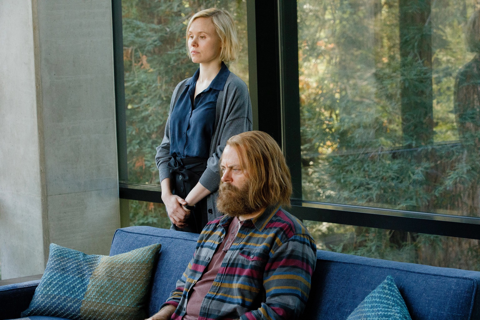Figure 4: Alison Pill and Nick Offerman, stars of “Devs” (Copyright 2020, FX Networks. All rights reserved. Raymond Liu/FX.)