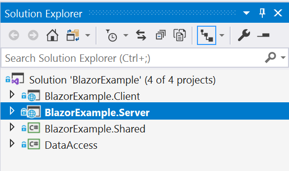 Figure 2: Blazor and CSLA solution in Visual Studio