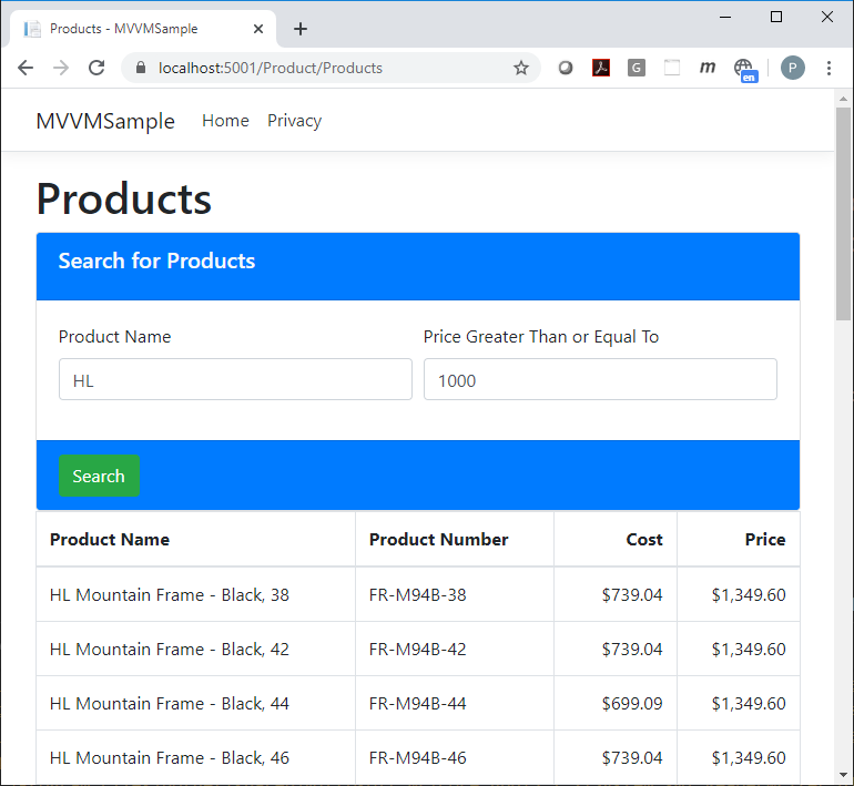 Figure 5: Add two values to search for on your product list page