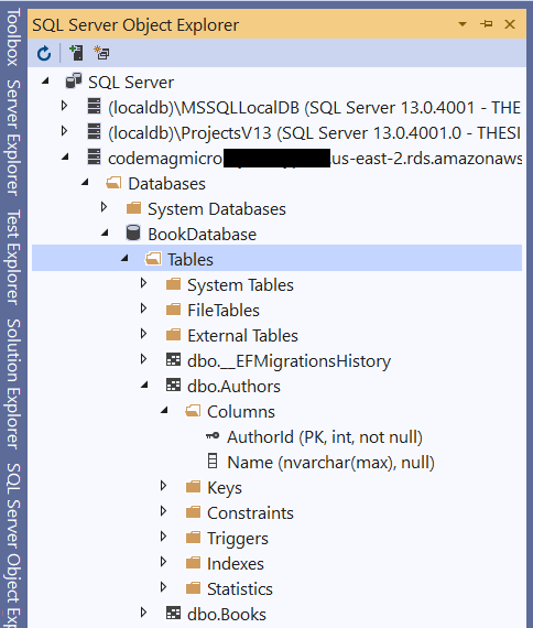 Figure 4: The newly created database in Object Explorer