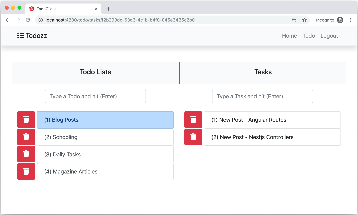 Figure 8: Todo Home with Tasks page