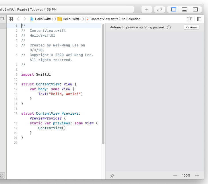 Figure 7: Viewing the Canvas on Xcode