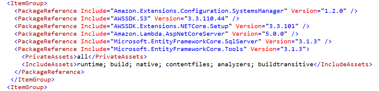 Figure 2: The EF Core and SystemsManager package references added to the project file