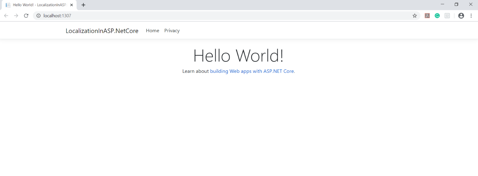 Figure 1: The text “Hello World” displayed using a default locale in the Web browser 