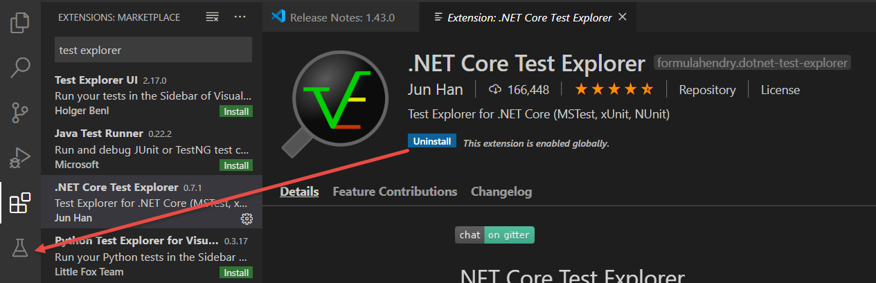 Figure 5: The test explorer extension installs a new icon for easy access. 
