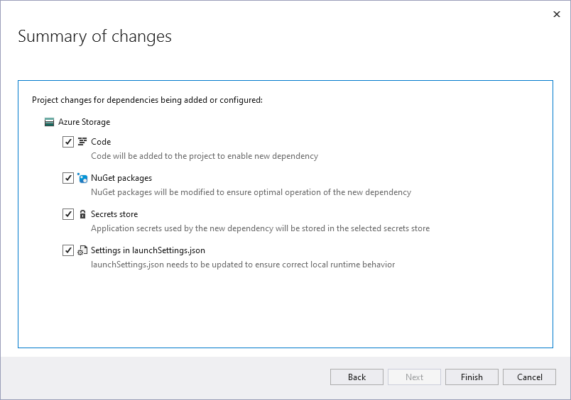 Figure 3: The Summary of changes tab in the Add dependency dialog