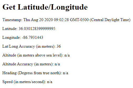 Figure 1: Display Latitude, Longitude, and Accuracy