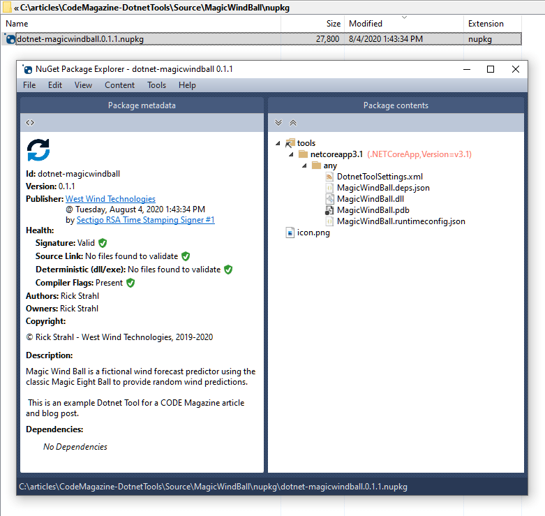 Figure 2: The .NET Core Tool NuGet Package in the NuGet Package Explorer