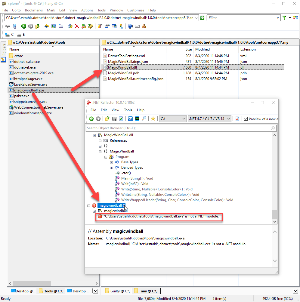 Figure 6: An installed .NET Core Tool uses a proxy executable to launch the .NET Core Tool.