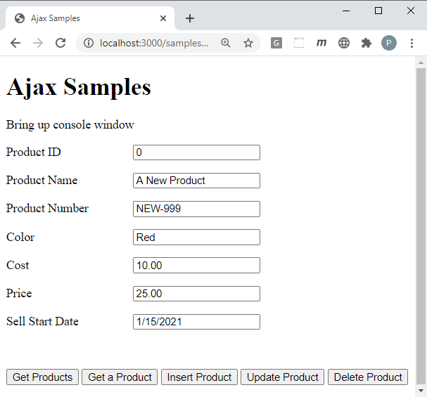 Figure 11: Add input fields for each product property to insert or update.