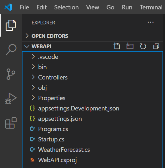 Figure 3: Your VS Code environment will look like this after creating your Web API project.
