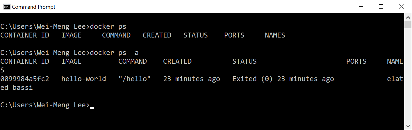 Figure 11      : Using the docker ps -a command to view all containers