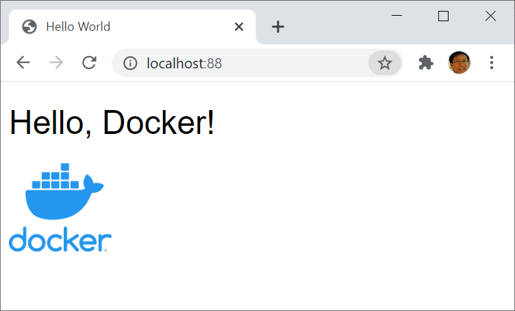 Figure 18      : The Web page now shows the Docker logo