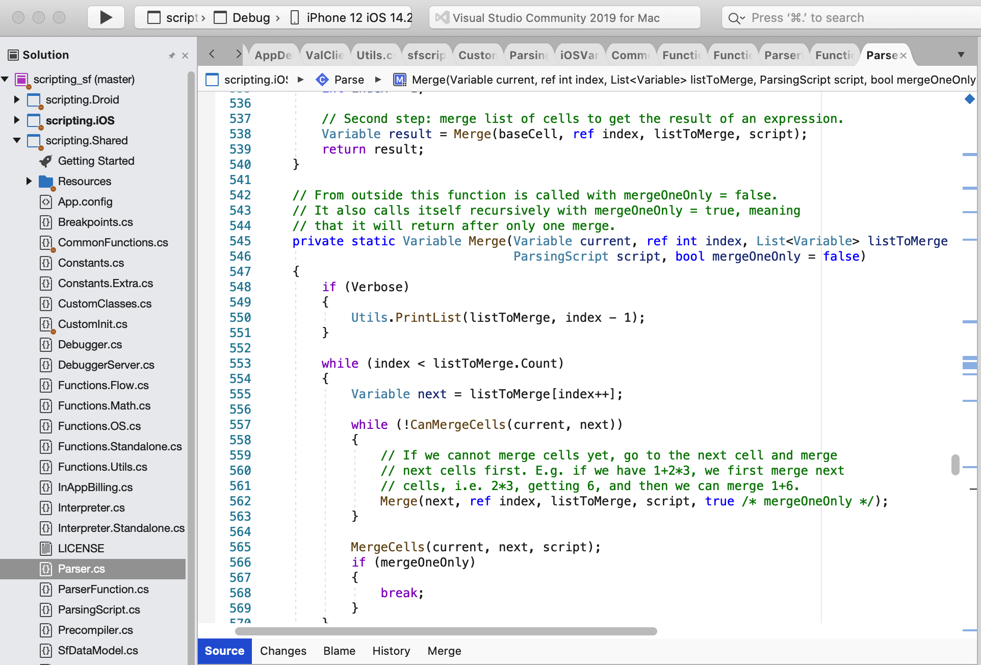 Figure 3: A Xamarin Project with CSCS Scripting in Visual Studio on macOS