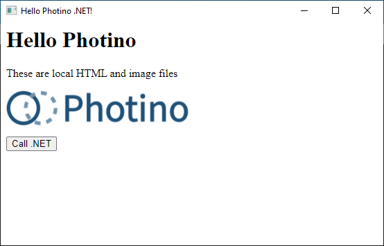 Figure 3: A basic Photino application created from the photinoapp project template