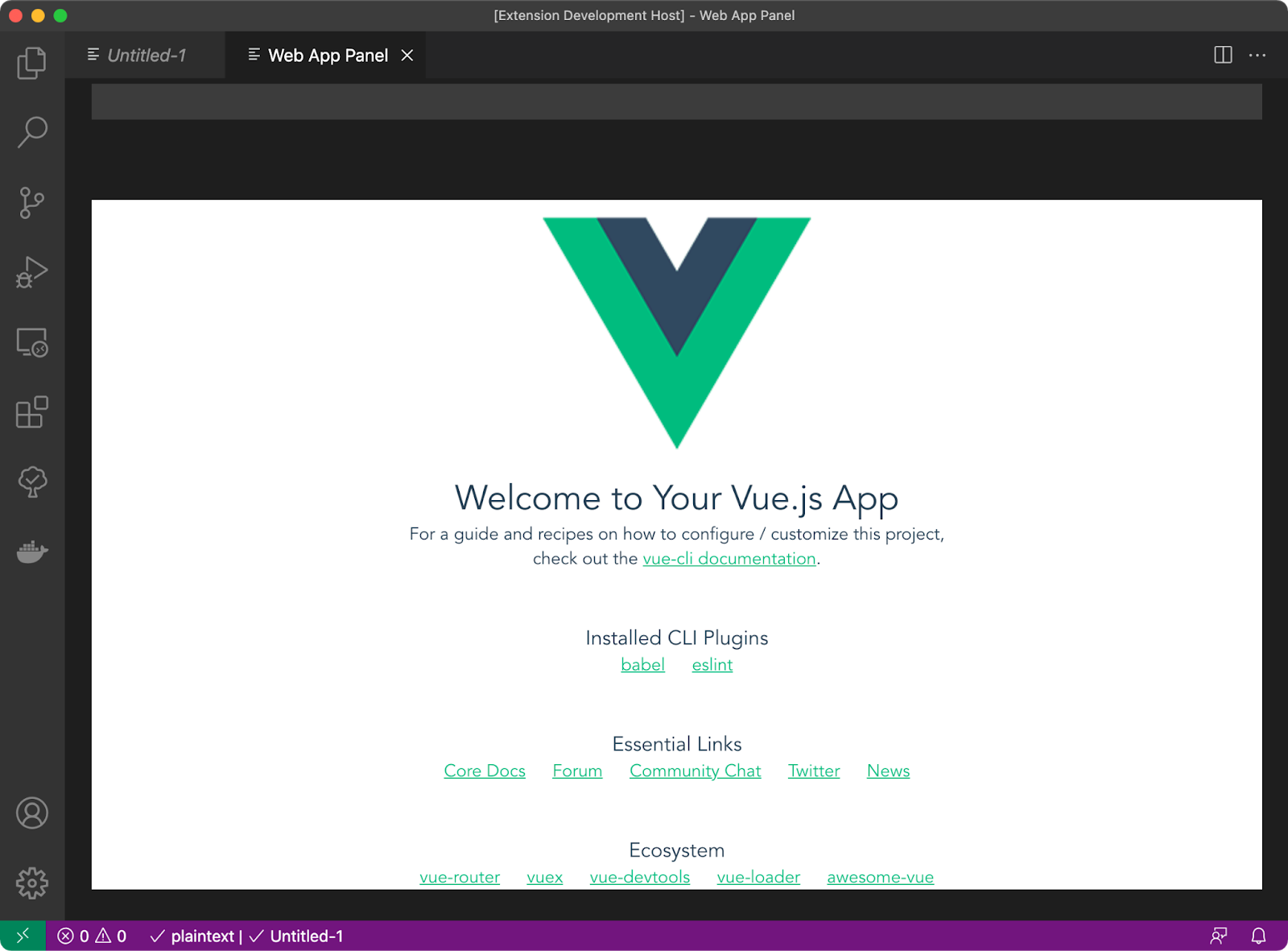 Figure 10: Vue app loading inside VS Code extension